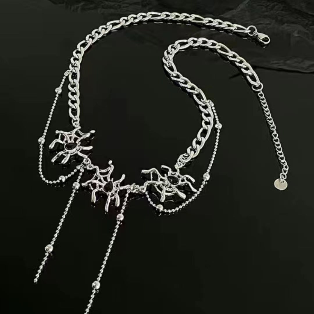 Inlaid Black Zircon Stitching Tassel Chain Necklaces