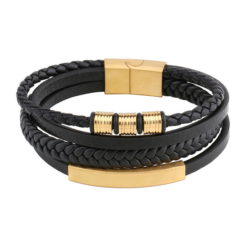 Bracelets tissés simples en corde de cuir durable pour hommes