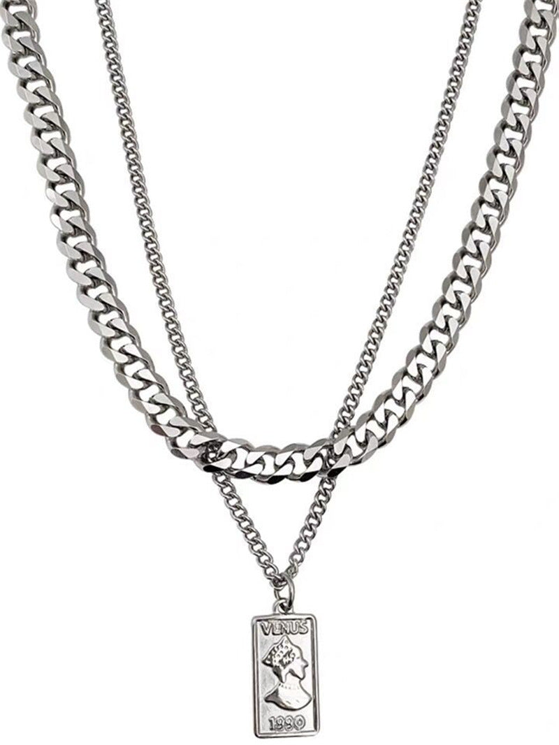 Colliers avec pendentif à plaque carrée pour hommes et femmes, style Twin Cold