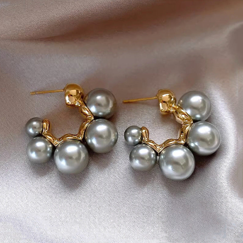 Women's Luxury Heather Gray Pearl Shaped French Earrings