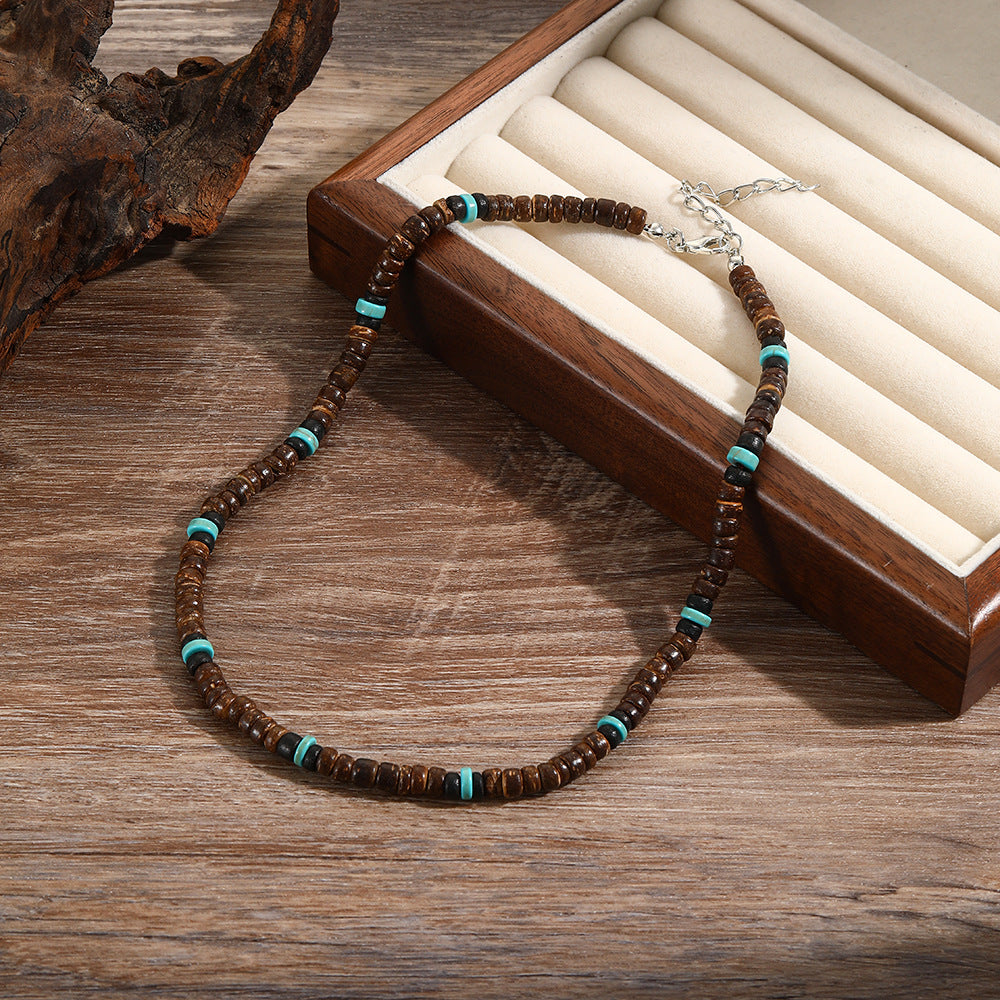 Men's Bohemian Style Coconut Shell Wooden Bead Turquoise Beaded Necklaces