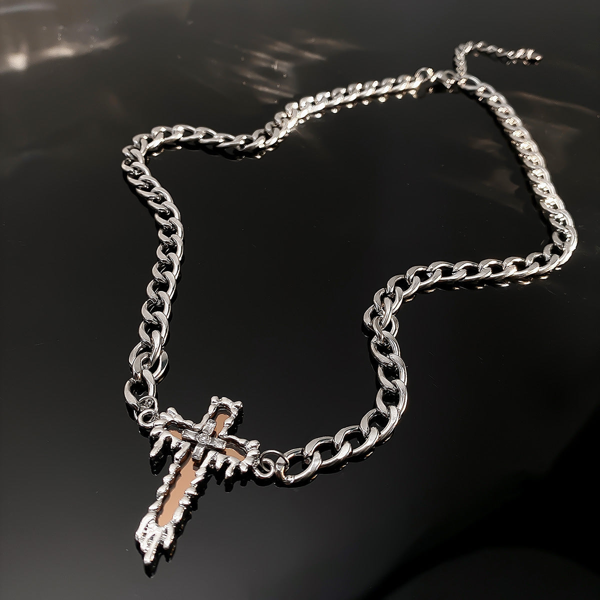 Men's Steel Cuban Glass Mirror Cross Ice-breaking High-grade Hip Necklaces