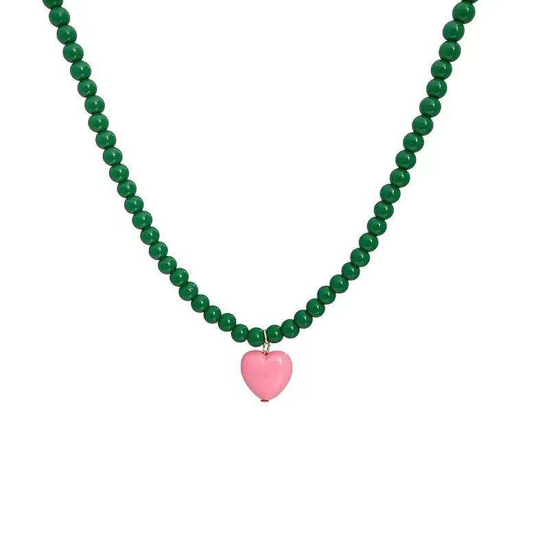 Niche Design Pink Love Pendant Beaded Simple Necklaces