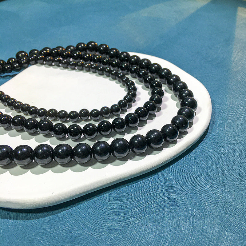 Sier Black Agate Beaded Light Luxury Minority Design Hip Necklaces