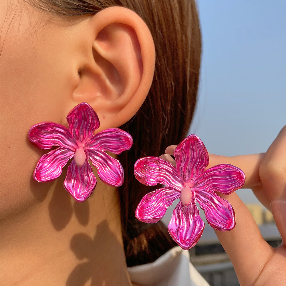 Women's Personalized Exaggerated Color Alloy Flower Barbie Earrings