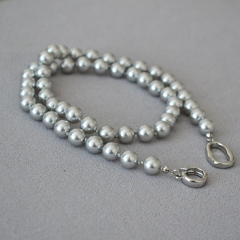 Women's Cool Sier Gray Perfect Circle Pearl Hand Necklaces