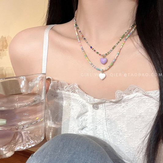 Beaded Love Female Summer Fresh Niche Purple Cute Necklaces