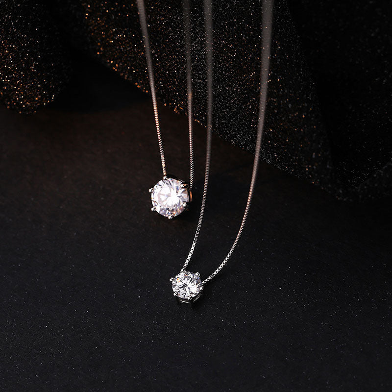 Women's Solitaire Ornament Sterling Sier Single Diamond Necklaces