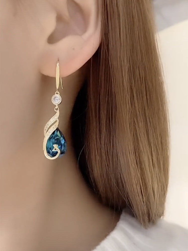 Fashionable Design Blue Peacock Trendy Long Earrings