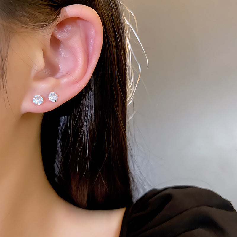 Women's Sier Needle Simple Refined Zircon For Light Earrings