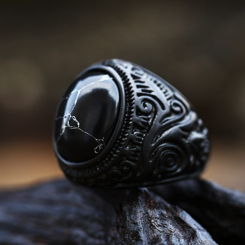 Men's Steel Inlaid Jewel Carved Titanium Casting Rings