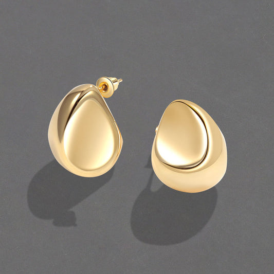 Geometric Exaggerated Water Drop Shape Golden Bean Earrings