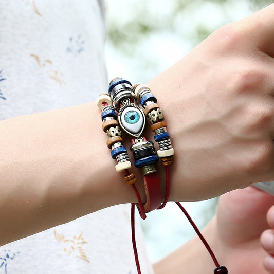 Beads Eye Optional Cattle Leather Snap Bracelets