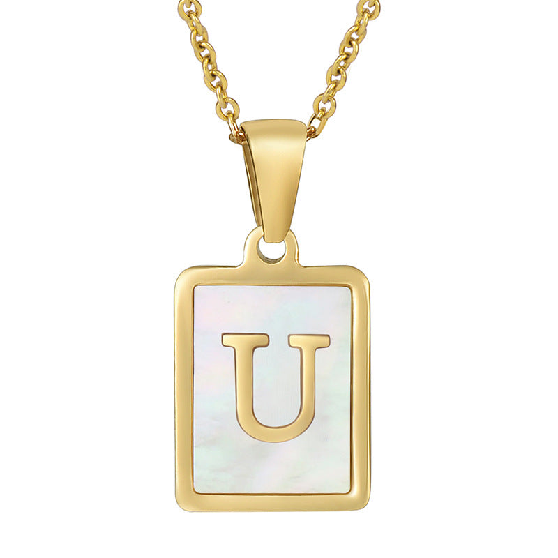 Steel Shell Letter Female Square Titanium Necklaces