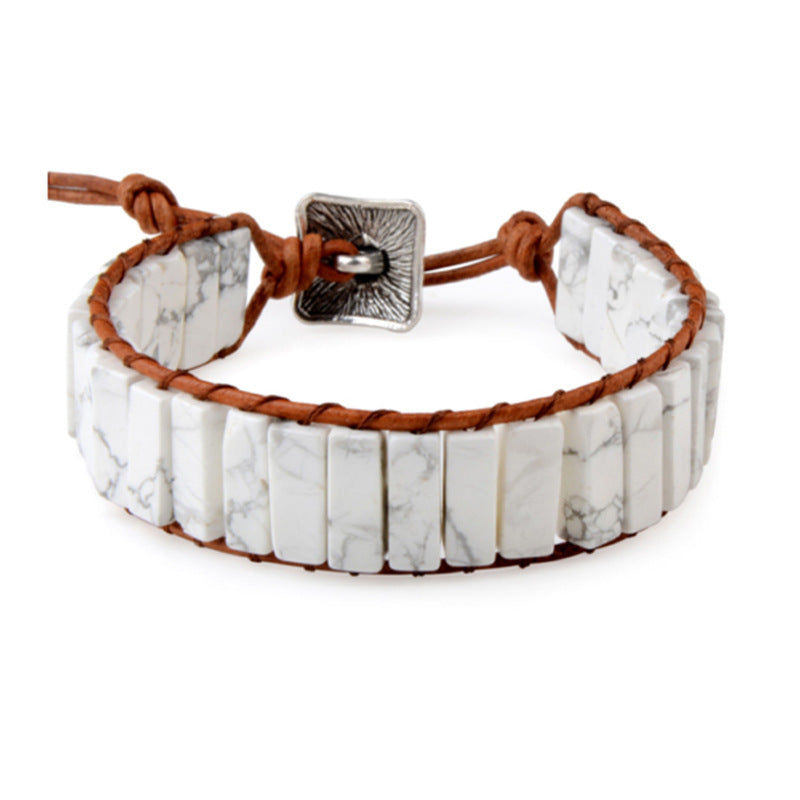 Bracelets à cordes en cuir tissé à la main, ornement en pierre naturelle