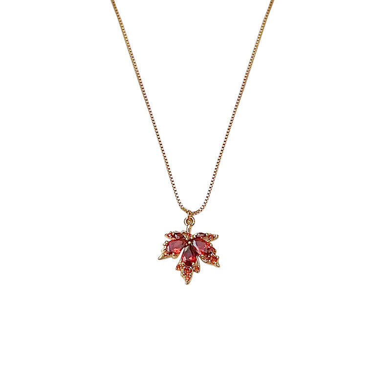 Micro Inlaid Zircon Maple Leaf Plated Necklaces