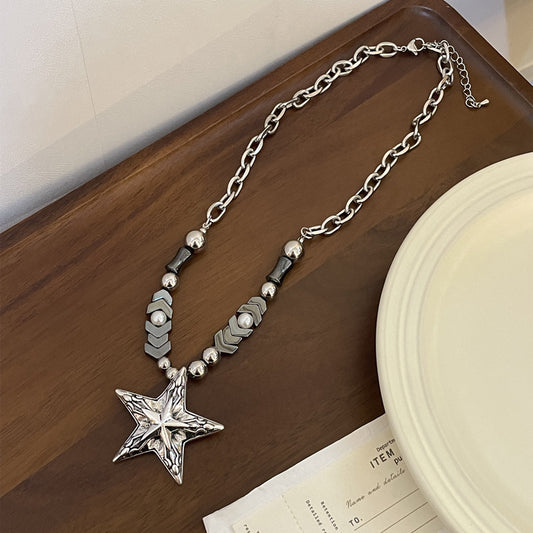 Women's & Men's Sier Five-pointed Star Pendant Hot Titanium Steel High-grade Necklaces