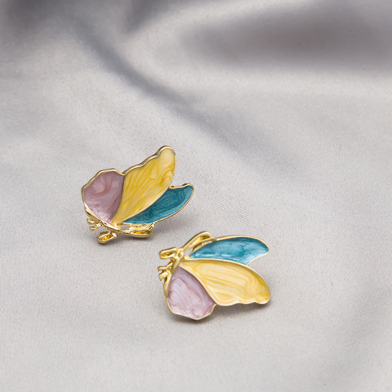 Needle Small Asymmetric Dripping Butterfly Elegant Exquisite Earrings