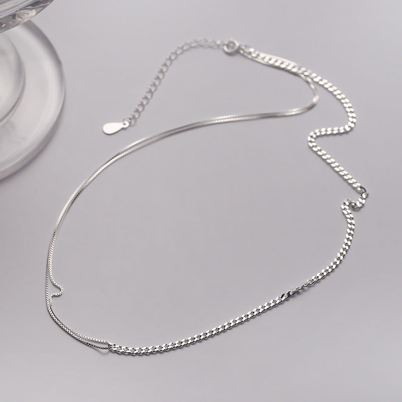 Women's Sterling Sier Asymmetric Stitching Chain Simple Necklaces