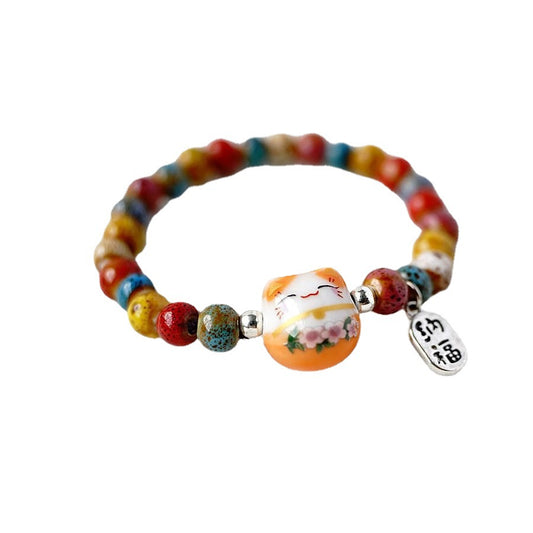 Art Pastoral Sweet Lucky Cat Beaded Bracelets