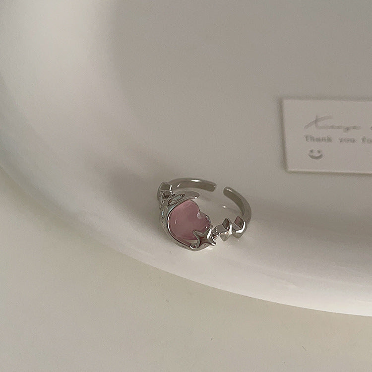 Zirconium Star Pink Love Heart-shaped Design Rings