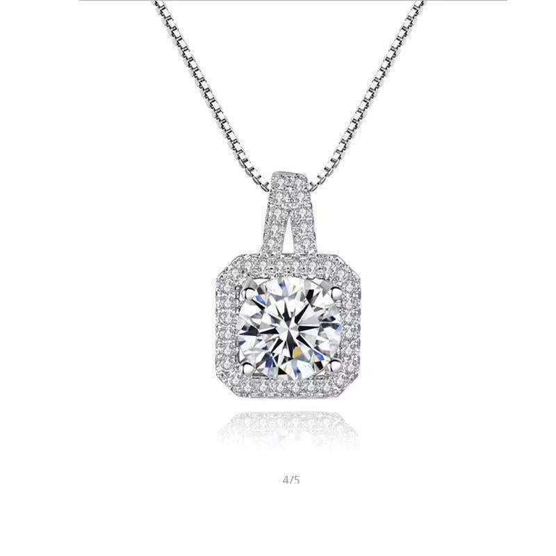 Women's Shiny Square Diamond Pendant Simple Clavicle Chain Necklaces