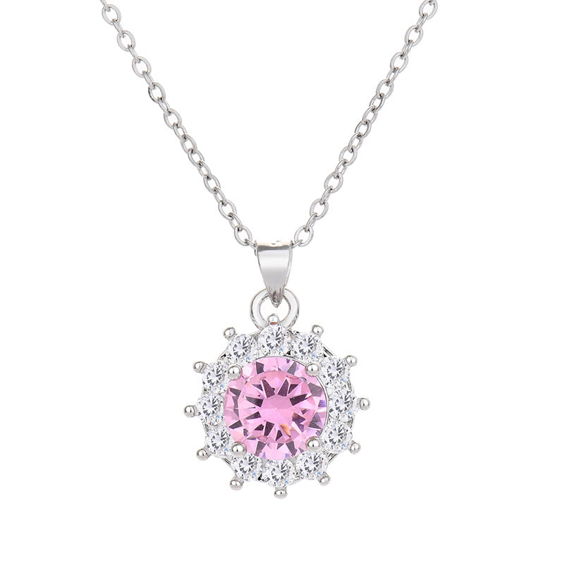 Women's Princess Pink Gemstone Zircon Sunflower Colored Necklaces