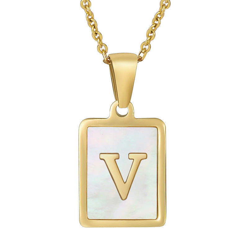 Steel Shell Letter Female Square Titanium Necklaces