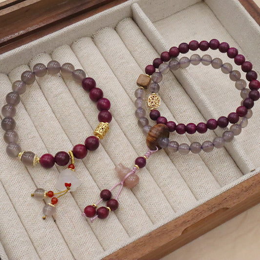 Agate Matching Purple Perilla Wood Lily Bracelets