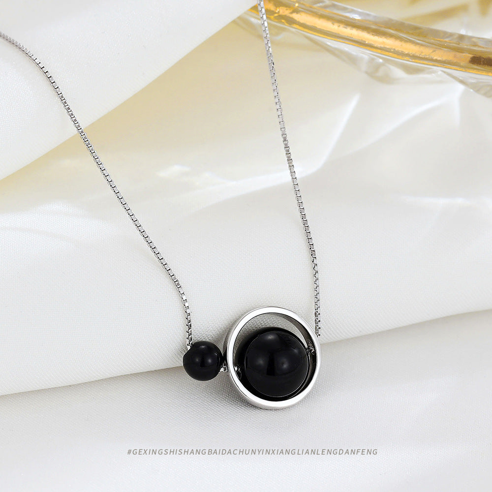 Women's Temperament Ornament Sterling Sier Circle Black Necklaces