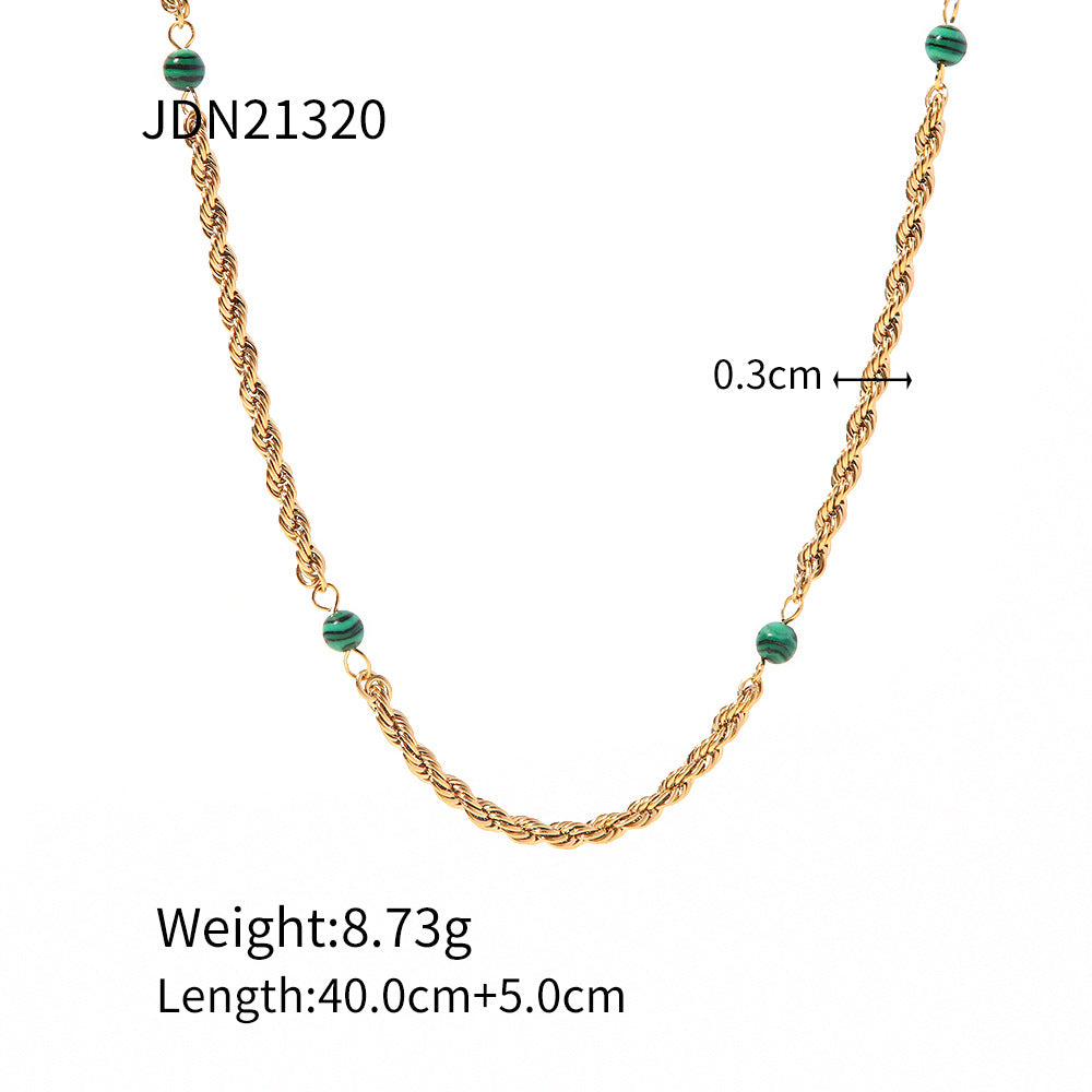 Women's Gold-plated Stainless Steel Turquoise Round Beads Necklaces