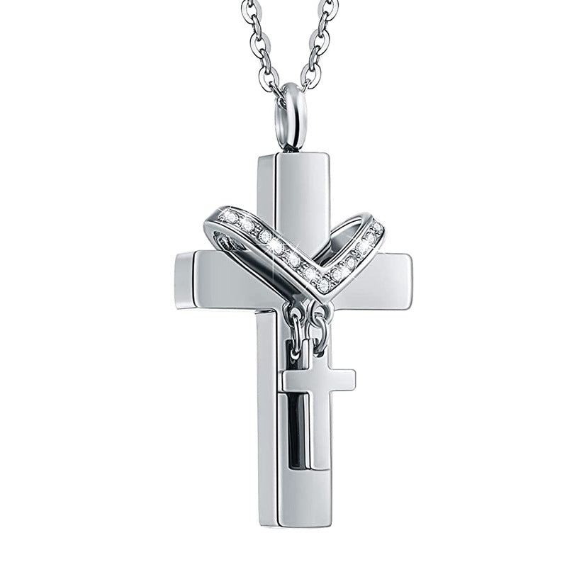 Stainless Steel Commemorative Pet Urn Cross Necklaces