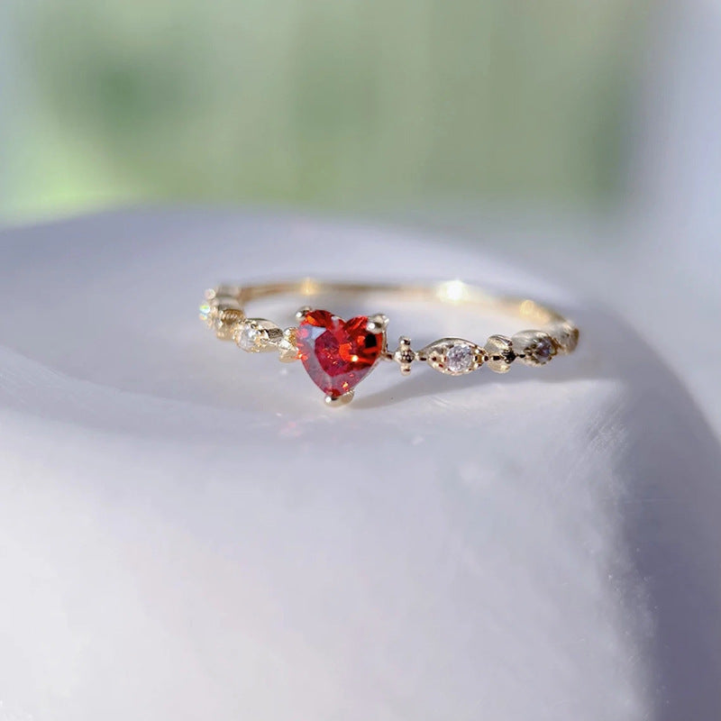Fashion Love Rubin herzförmige Diamant-Zirkon-Ringe