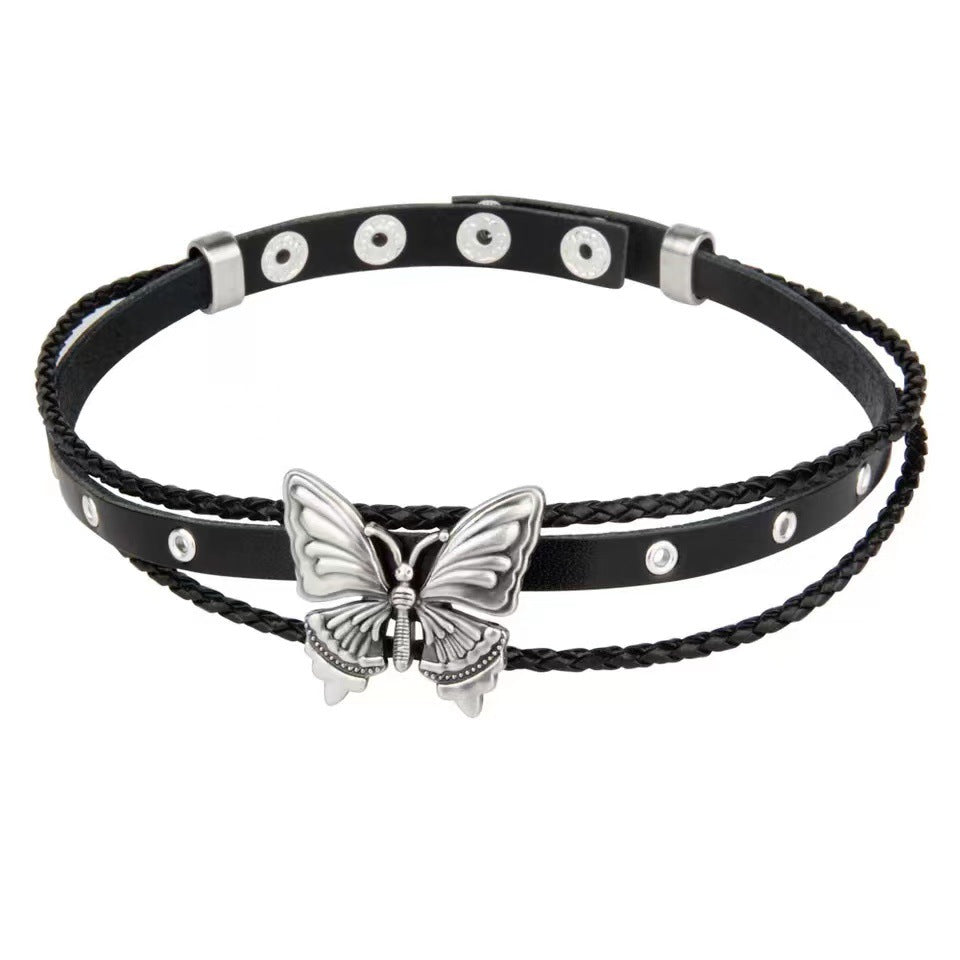 Colliers Shia en cuir chaud Punk Rock papillon foncé