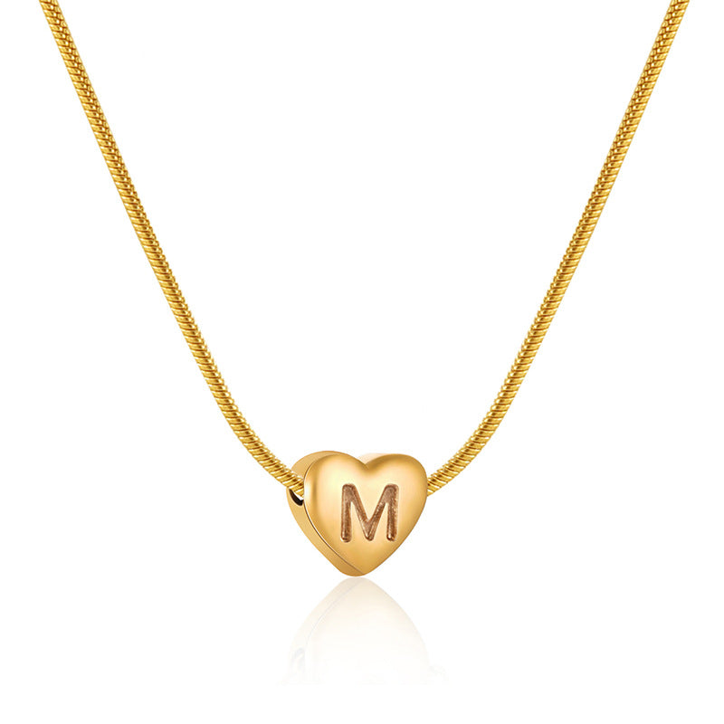 Colliers avec pendentif lettre en forme de cœur en acier inoxydable, à la mode pour femmes