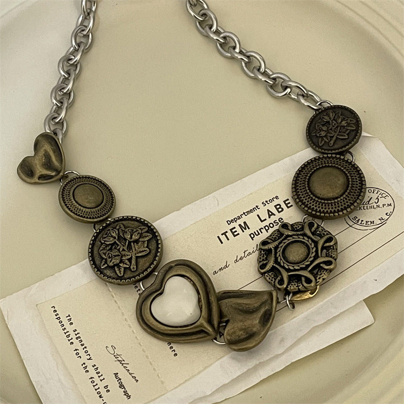 Brass Distressed Love Titanium Steel Female Necklaces