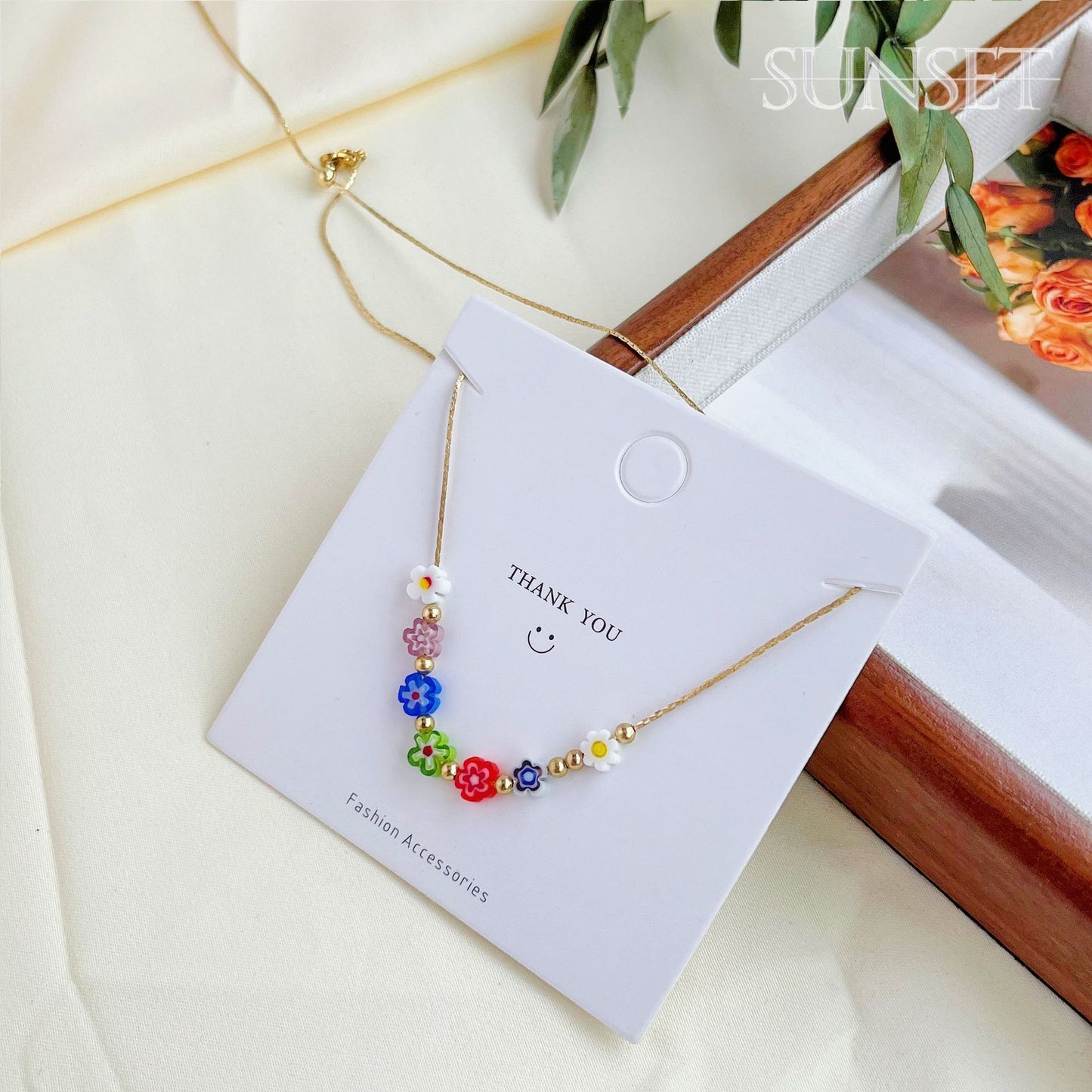 Women's Cute Colorful Flower For Niche Smiley Necklaces