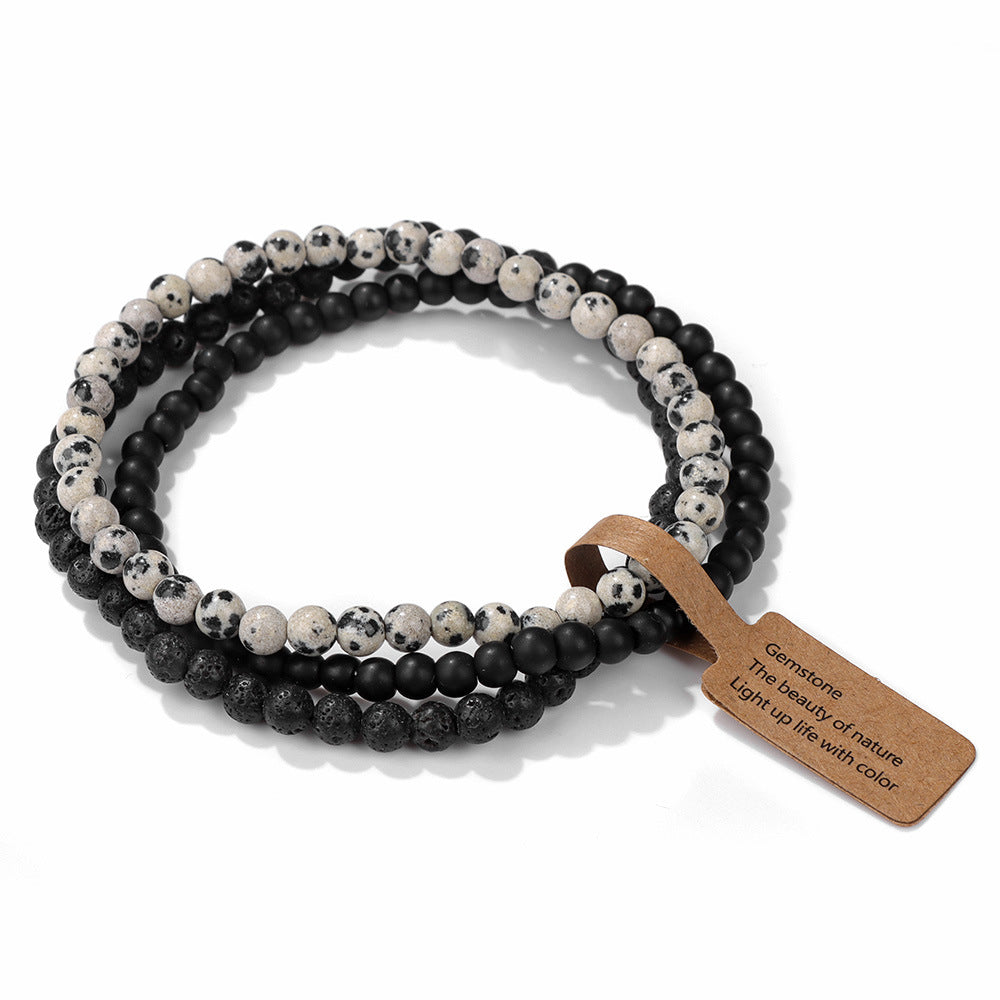 Women's Natural Stone Bead Suit Retro Label Three Bracelets