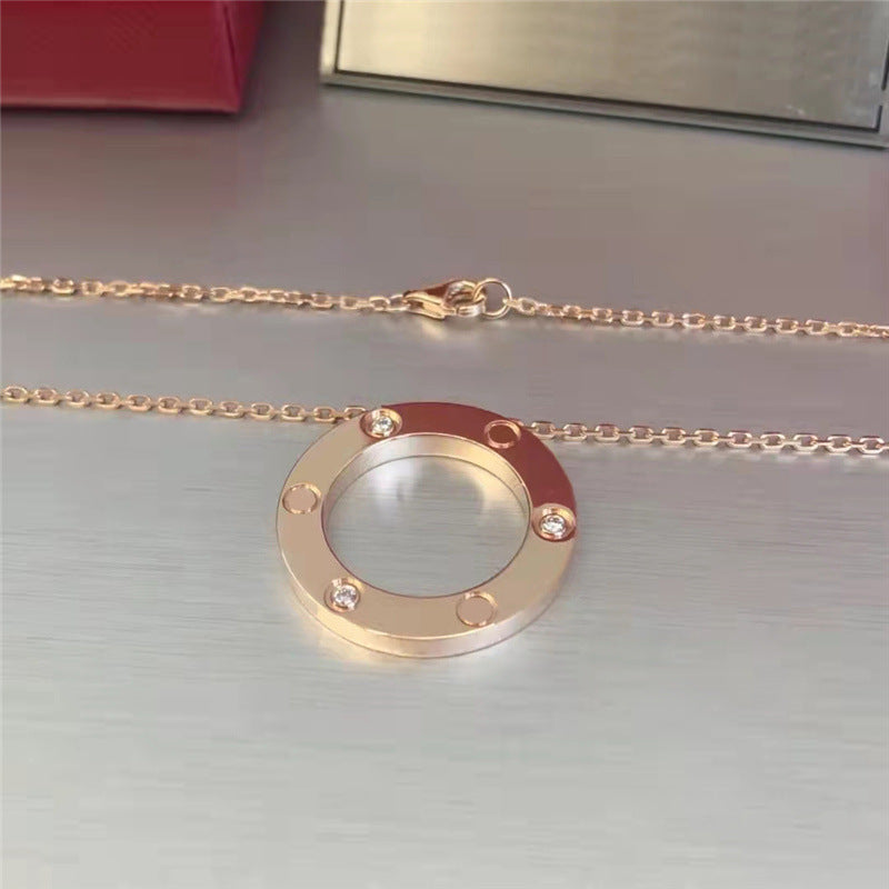 Khaki Single Big Cake Rose Gold Plated Fashion Screw Necklaces