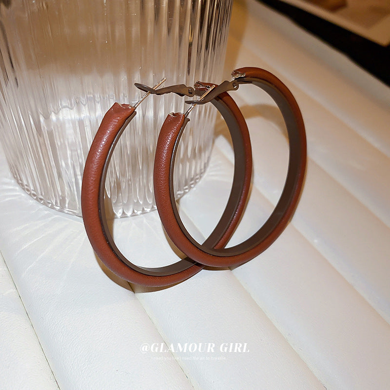 Leather Circle Ear Niche Exaggerated Cold Style Eardrop Rings