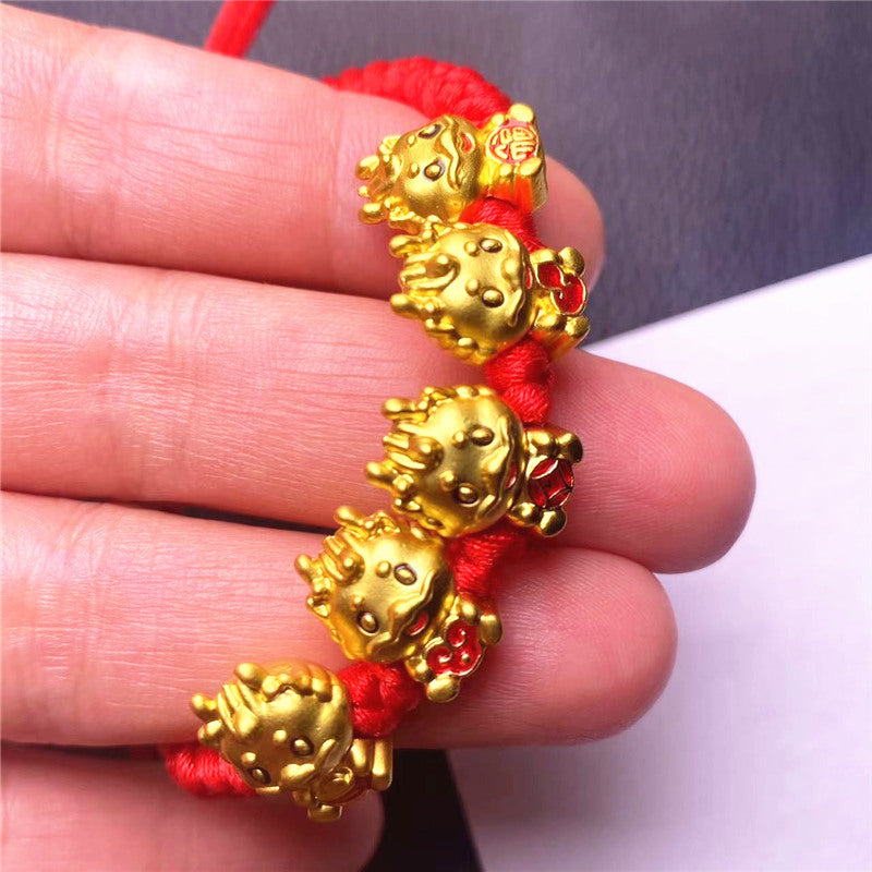 Oil Dripping Alluvial Gold Matte Zodiac Dragon Bracelets