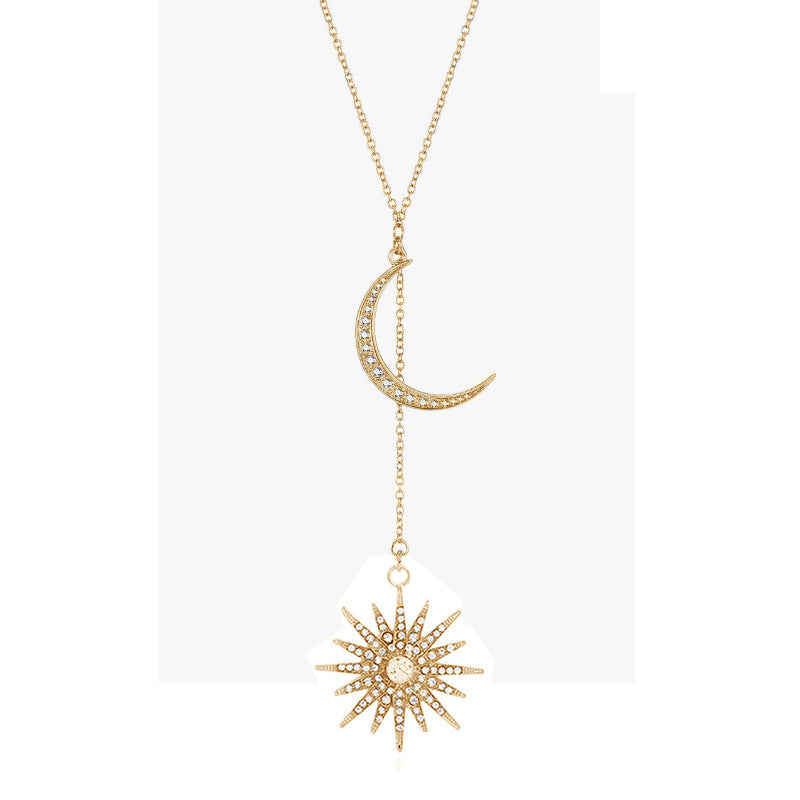 Moon Alloy Crystal Long Clavicle Chain Necklaces