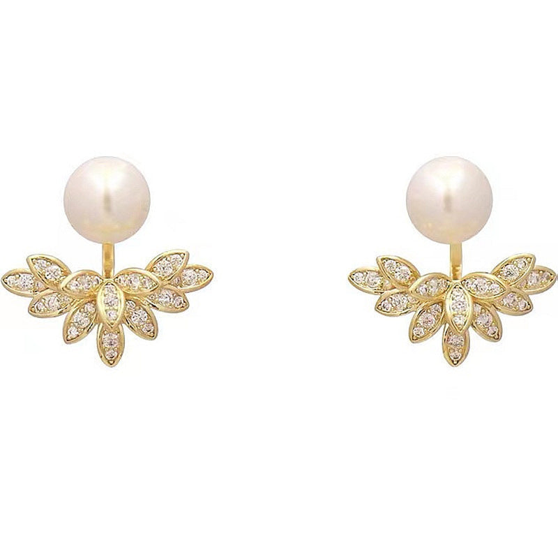 Sier Needle Design Petal Pearl Light Earrings