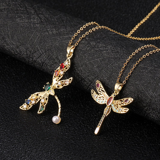 Women's Fashionable Colorful Dragonfly Pendant Cold Style Necklaces