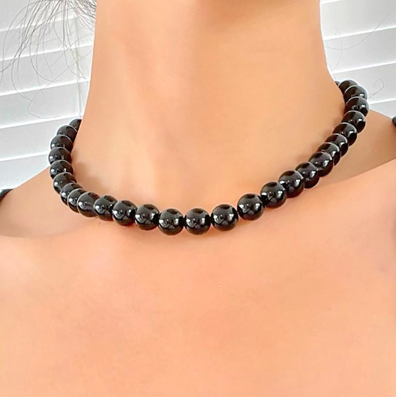 Sier Black Agate Beaded Light Luxury Minority Design Hip Necklaces