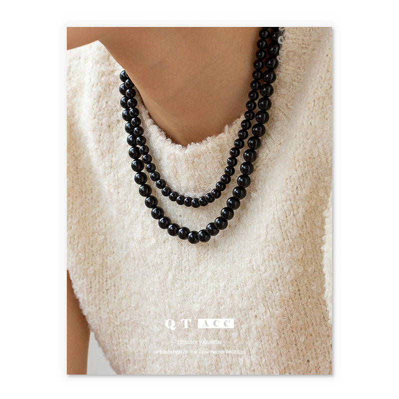 Women's Elegant Black Agate Real Stone Beaded Niche Necklaces