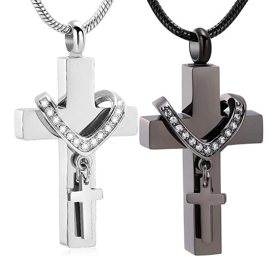 Stainless Steel Commemorative Pet Urn Cross Necklaces