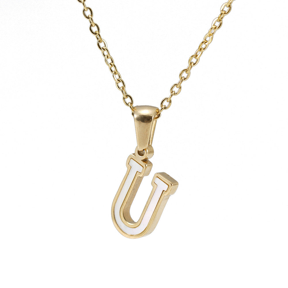 Women's Gold Shell Stainless Steel Letter Pendant Titanium Necklaces