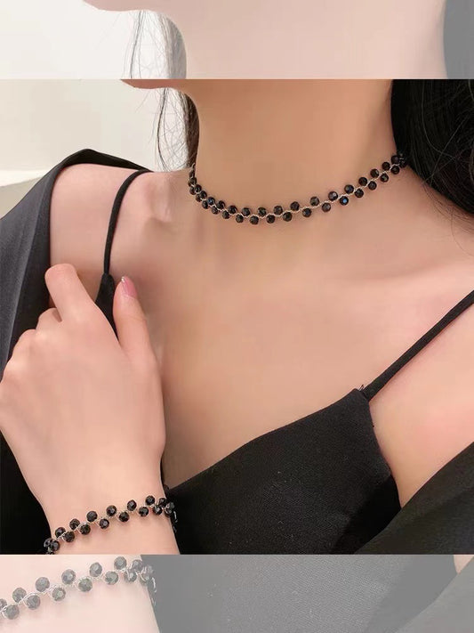 Affordable Luxury Style Black Crystal Woven Necklaces