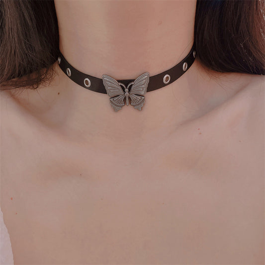 Dark Butterfly Punk Rock Leather Neckband Necklaces